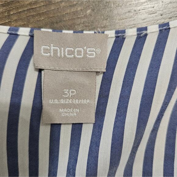 Chico's Top Womens XLP Striped Ruffle Front Tie Sleeve Blouse Career Corpcore - Picture 11 of 16